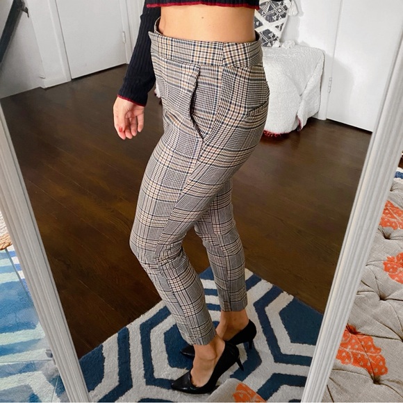 🍂 ZARA BROWN BLACK PLAID CLASSIC TROUSERS! - Picture 2 of 13